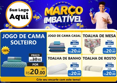 Modelo de Encarte para Encarte A4 Horizontal com o tema Março Imbatível para Cama, Mesa e Banho