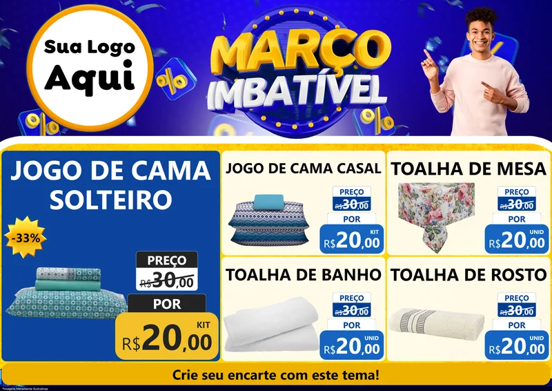 Modelo de Encarte para Encarte A4 Horizontal com o tema Março Imbatível para Cama, Mesa e Banho