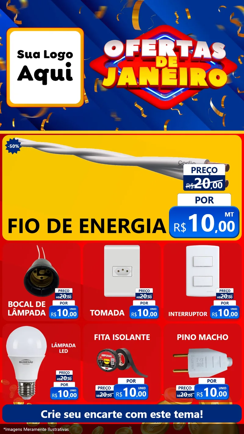 Modelo de Rede Social para Stories com o tema Ofertas de Janeiro para Materiais Elétricos