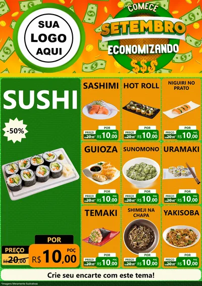 Modelo de Encarte para Encarte A4 Vertical com o tema Comece Setembro Economizando para Comida japonesa