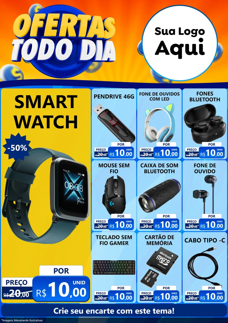 Modelo de Encarte para Encarte A4 Vertical com o tema Ofertas Todo Dia para Informática