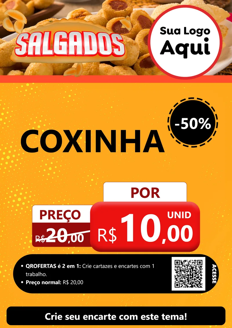 Modelo de Cartaz para Cartaz A4 Vertical com o tema Salgados para Salgadaria