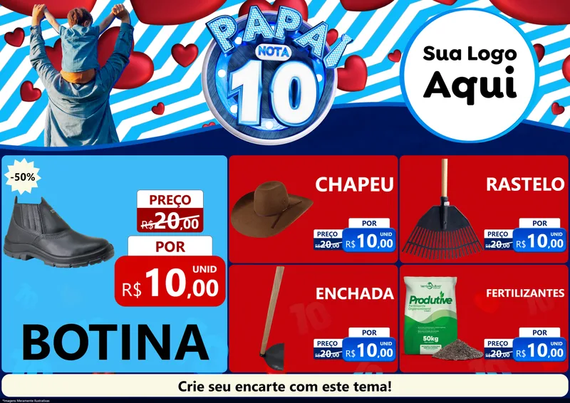 Modelo de Encarte para Encarte A4 Horizontal com o tema Papai Nota 10 para Agropecuária