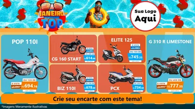 Modelo de TV para TV Horizontal com o tema Janeiro Top para Concessionaria de Motos