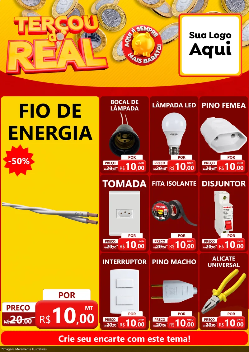 Modelo de Encarte para Encarte A4 Vertical com o tema Terçou do Real para Materiais Elétricos