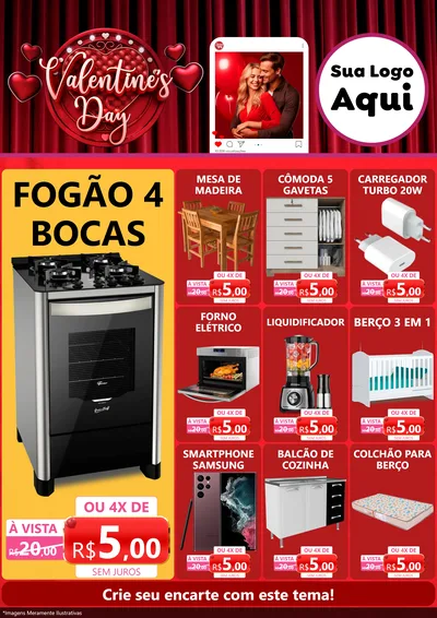 Modelo de Encarte para Encarte A4 Vertical com o tema Valentine's Day para Móveis e Eletro
