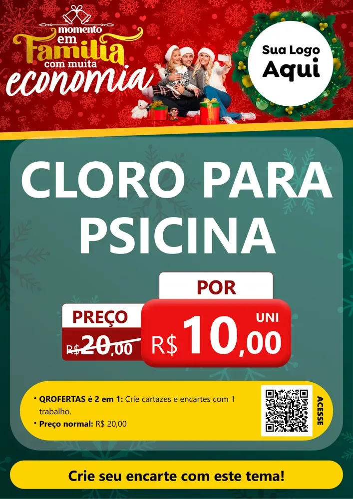 Modelo de Cartaz para Cartaz A4 Vertical com o tema Momento em Família (Natal) para Produtos para Piscina