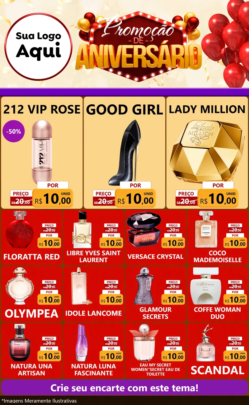 Modelo de Encarte para Encarte Grande com o tema Promoção de Aniversário para Perfumes