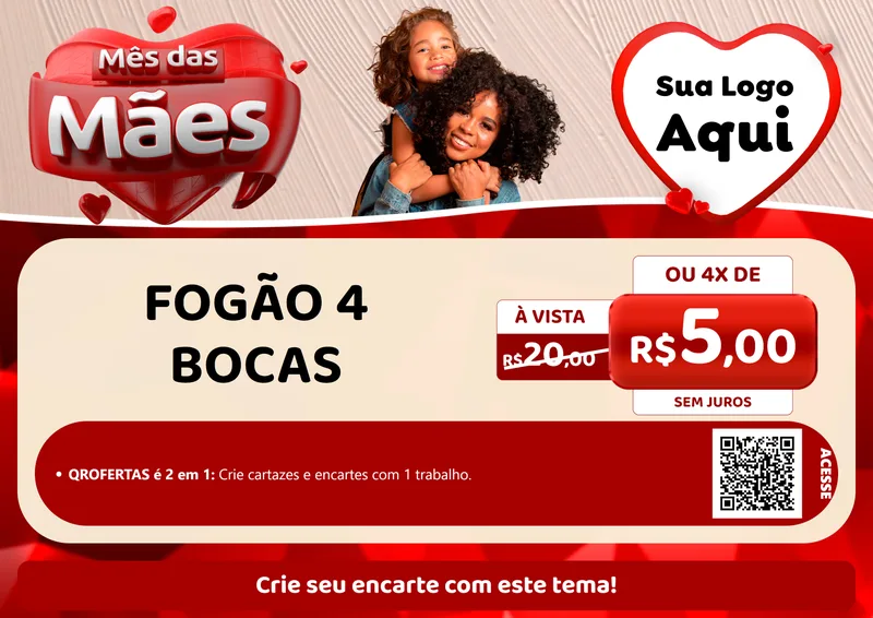Modelo de Cartaz para Cartaz A4 Horizontal com o tema Mês das Mães para Móveis e Eletro