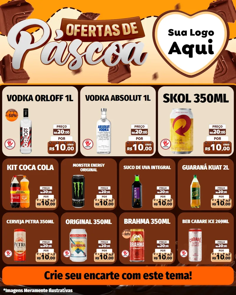 Modelo de Rede Social para Feed Instagram com o tema Ofertas de Páscoa para Distribuidora de bebidas