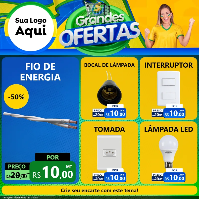Modelo de Rede Social para Feed Facebook com o tema Grandes Ofertas para Materiais Elétricos