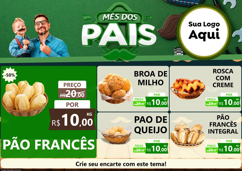 Modelo de Encarte para Encarte A4 Horizontal com o tema Mês dos Pais para Padaria