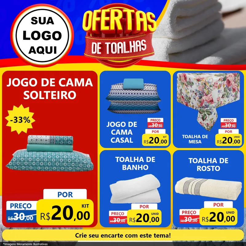 Modelo de Rede Social para Feed Facebook com o tema Ofertas de Toalhas para Cama, Mesa e Banho
