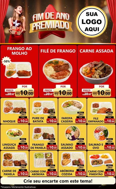 Modelo de Encarte para Encarte Grande com o tema Fim de Ano Premiado para Restaurante