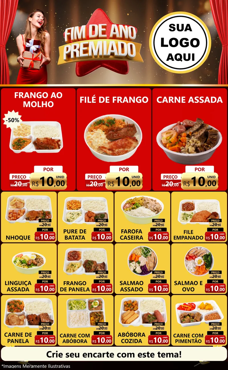 Modelo de Encarte para Encarte Grande com o tema Fim de Ano Premiado para Restaurante