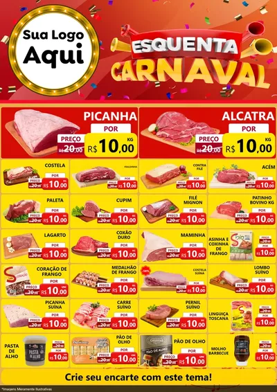 Modelo de Encarte para Encarte A4 Vertical com o tema Esquenta Carnaval para Açougue