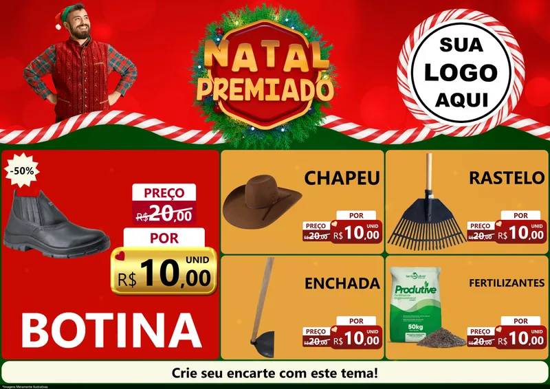 Modelo de Encarte para Encarte A4 Horizontal com o tema Natal Premiado para Agropecuária