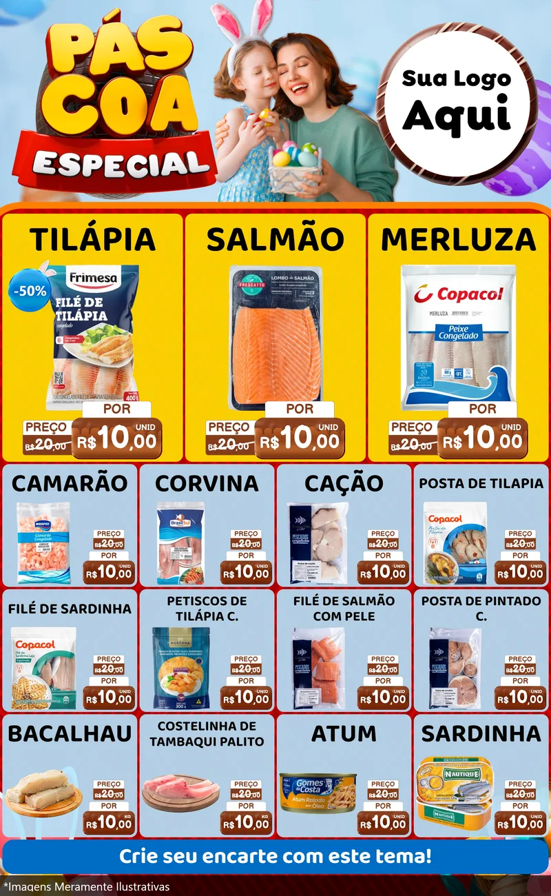 Modelo de Encarte para Encarte Grande com o tema Páscoa Especial para Peixaria
