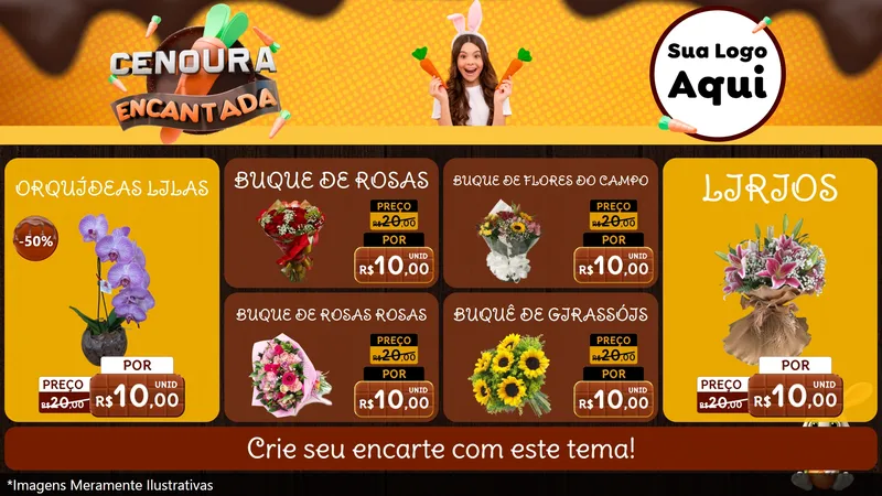 Modelo de TV para TV Horizontal com o tema Cenoura Encantada - Páscoa para Floricultura e jardim