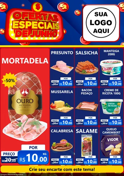 Modelo de Encarte para Encarte A4 Vertical com o tema Ofertas Especiais de Junho para Frios e Laticínios