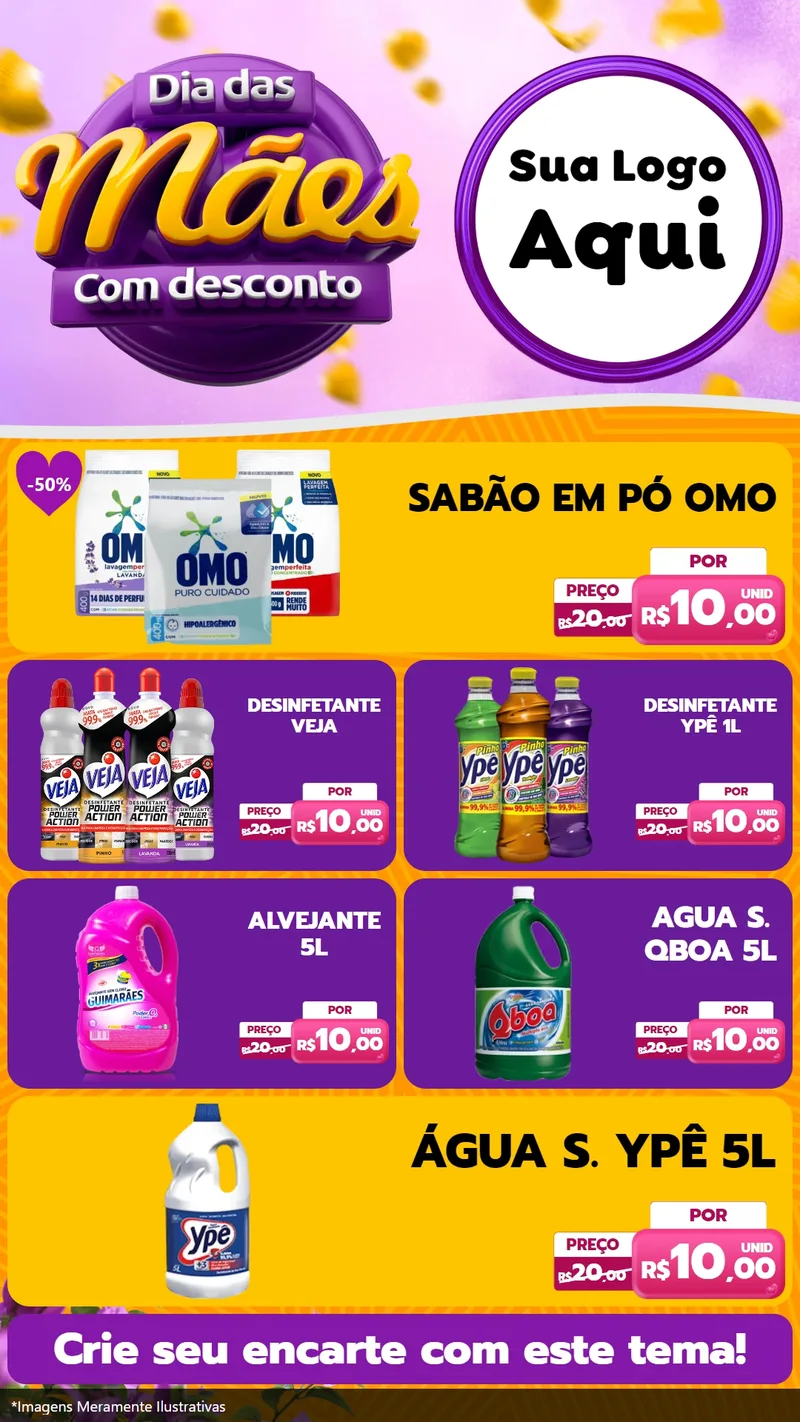 Modelo de TV para TV Vertical com o tema Dia das Mães com Desconto para Produtos de Limpeza