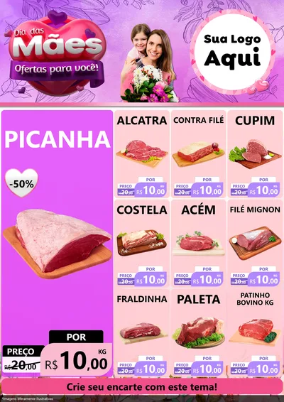 Modelo de Encarte para Encarte A4 Vertical com o tema Dia das Mães Ofertas para Você! para Açougue