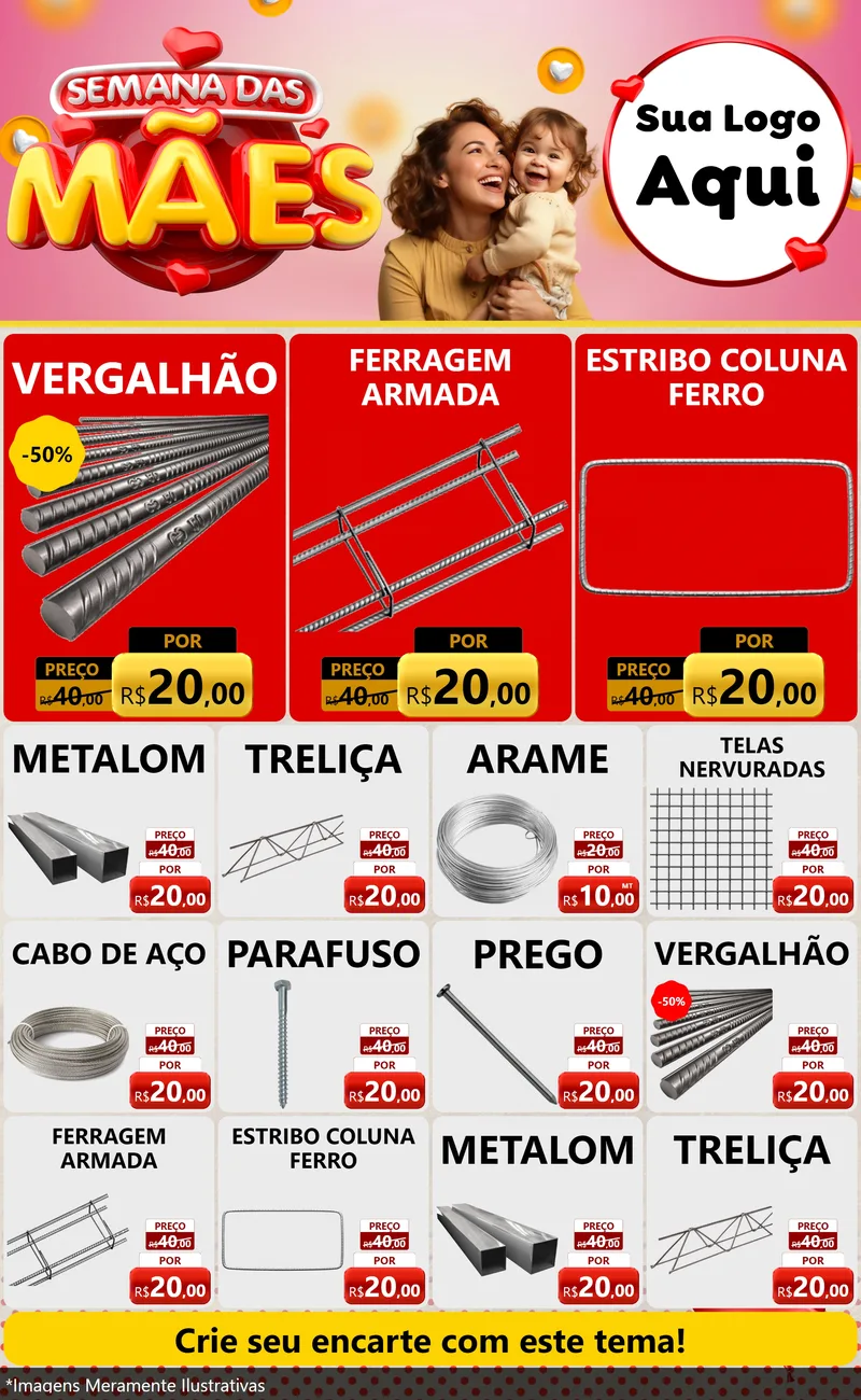 Modelo de Encarte para Encarte Grande com o tema Semana das Mães para Ferragens