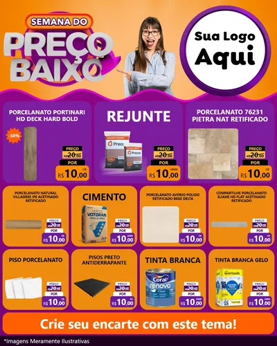 Modelo de Rede Social para Feed Instagram com o tema Semana do Preço Baixo para Pisos e revestimentos