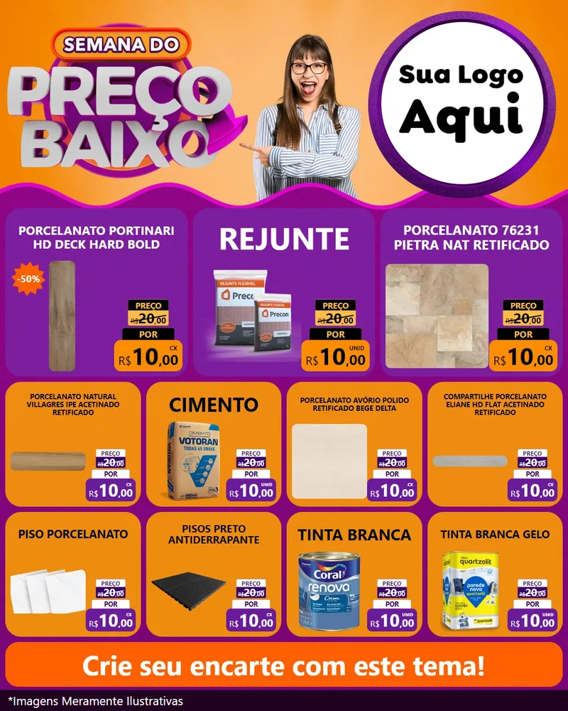 Modelo de Rede Social para Feed Instagram com o tema Semana do Preço Baixo para Pisos e revestimentos