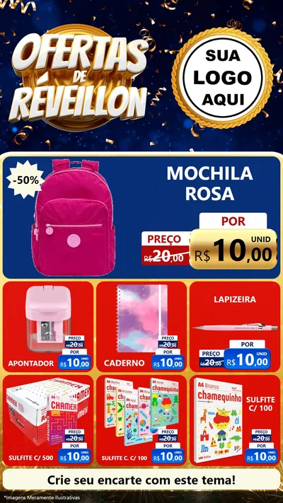 Modelo de Rede Social para Stories com o tema Ofertas de Réveillon para Papelaria