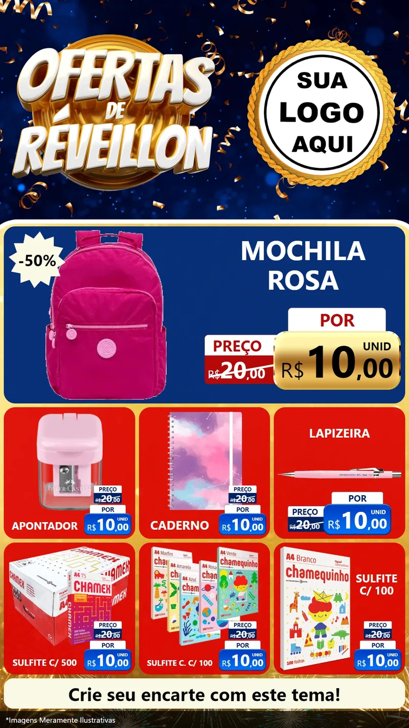 Modelo de Rede Social para Stories com o tema Ofertas de Réveillon para Papelaria