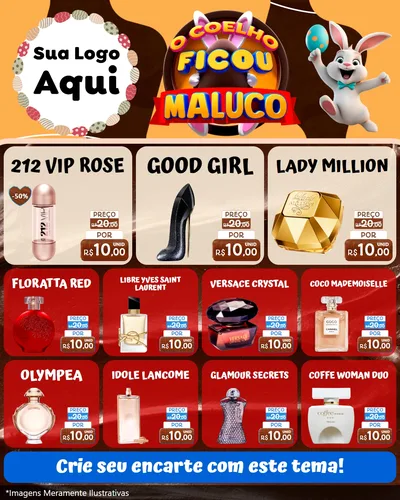 Modelo de Rede Social para Feed Instagram com o tema O Coelho Ficou Maluco - Páscoa para Perfumes
