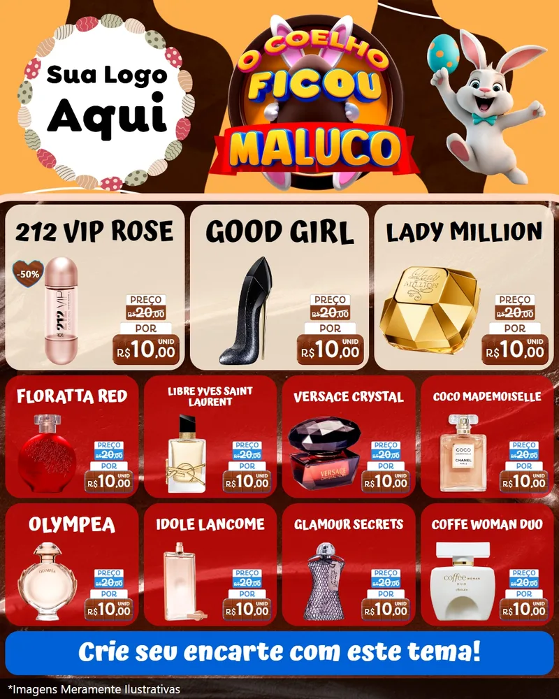 Modelo de Rede Social para Feed Instagram com o tema O Coelho Ficou Maluco - Páscoa para Perfumes