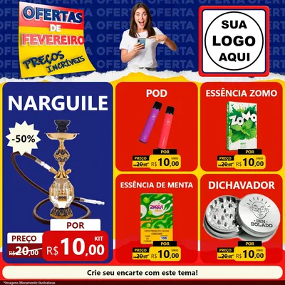 Modelo de Rede Social para Feed Facebook com o tema Ofertas de Fevereiro - Preços Incríveis para Tabacaria