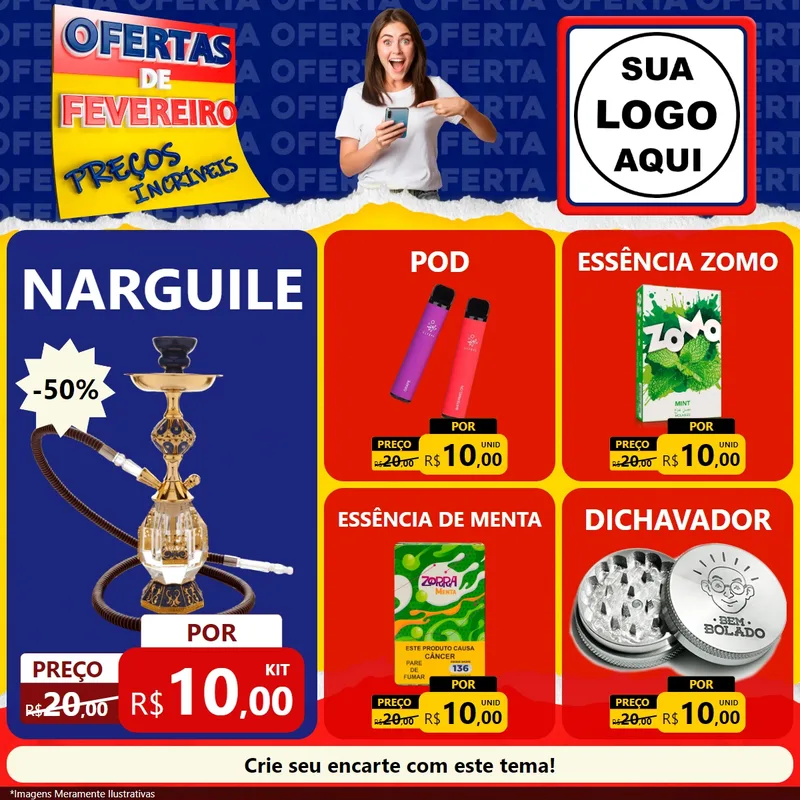 Modelo de Rede Social para Feed Facebook com o tema Ofertas de Fevereiro - Preços Incríveis para Tabacaria