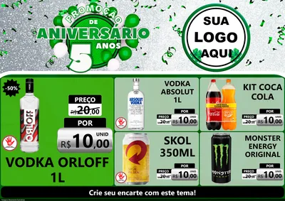 Modelo de Encarte para Encarte A4 Horizontal com o tema Promoção de Aniversário - 5 Anos para Distribuidora de bebidas