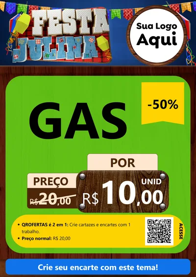 Modelo de Cartaz para Cartaz A4 Vertical com o tema Festa Julina para Água e gás