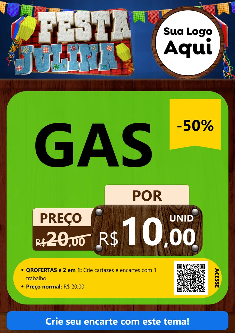 Modelo de Cartaz para Cartaz A4 Vertical com o tema Festa Julina para Água e gás