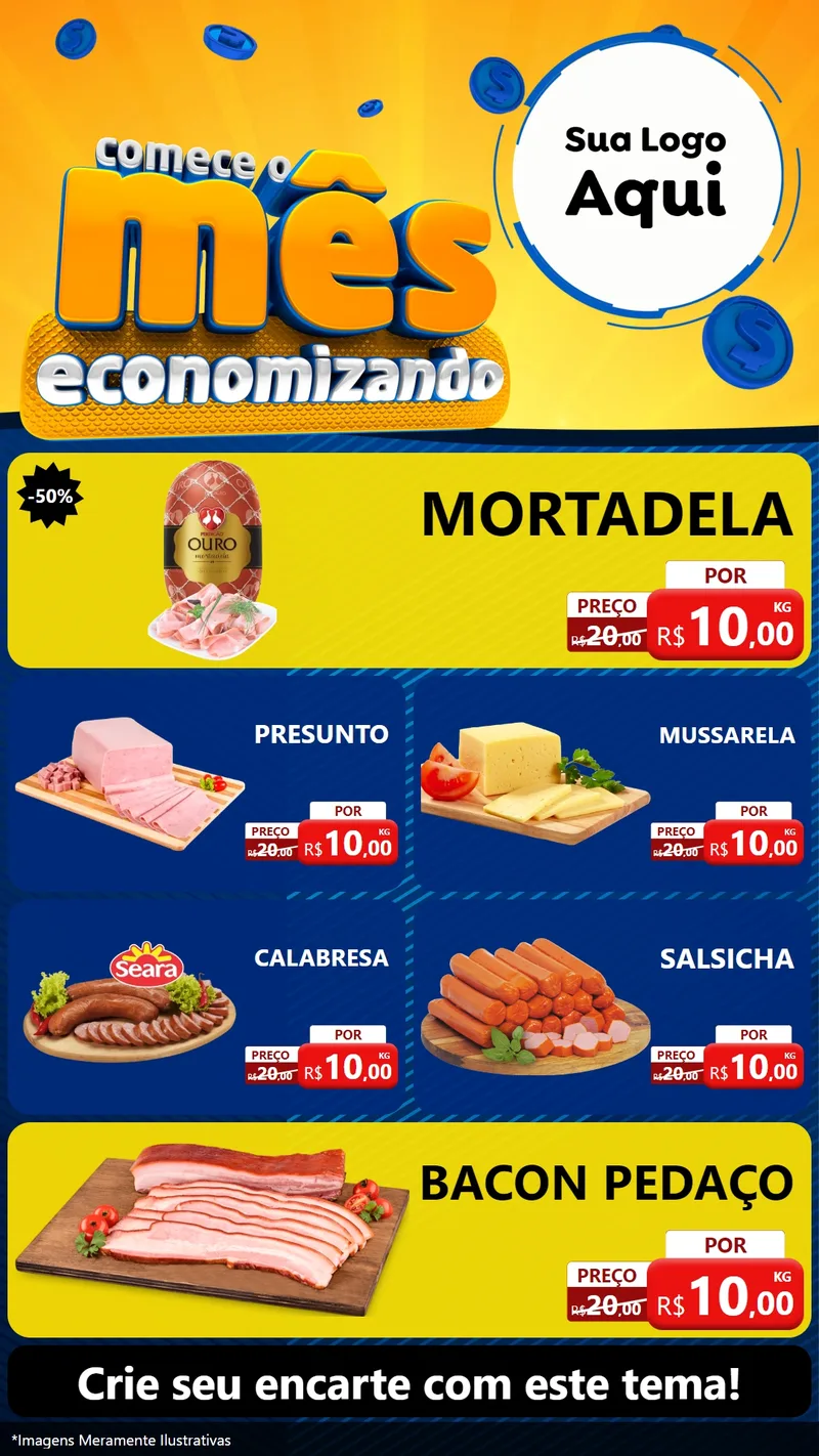 Modelo de TV para TV Vertical com o tema Comece O Mês Economizando para Frios e Laticínios