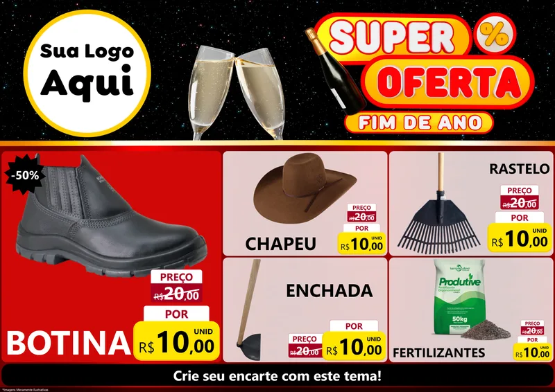 Modelo de Encarte para Encarte A4 Horizontal com o tema Super Oferta Fim de Ano para Agropecuária