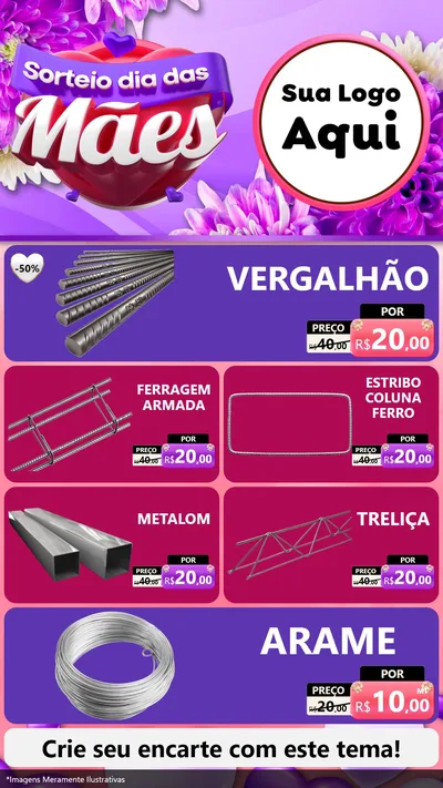 Modelo de TV para TV Vertical com o tema Sorteio Dia das Mães para Ferragens