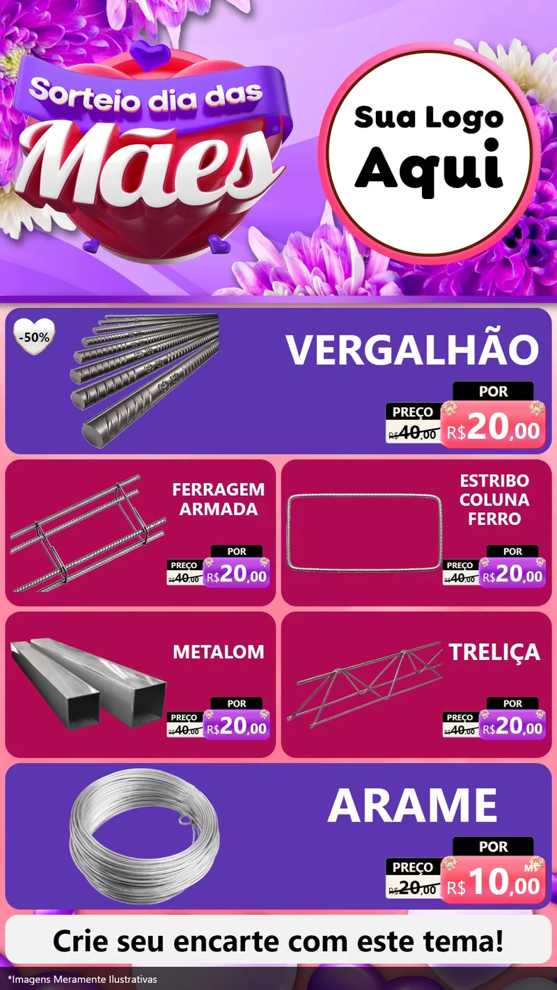 Modelo de TV para TV Vertical com o tema Sorteio Dia das Mães para Ferragens