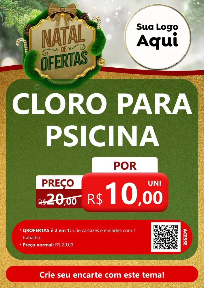 Modelo de Cartaz para Cartaz A4 Vertical com o tema Ofertas de Natal para Produtos para Piscina