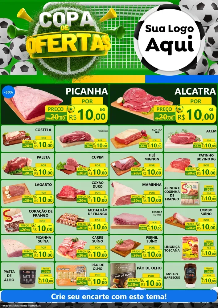 Modelo de Encarte para Encarte A4 Vertical com o tema Copa De Ofertas para Açougue