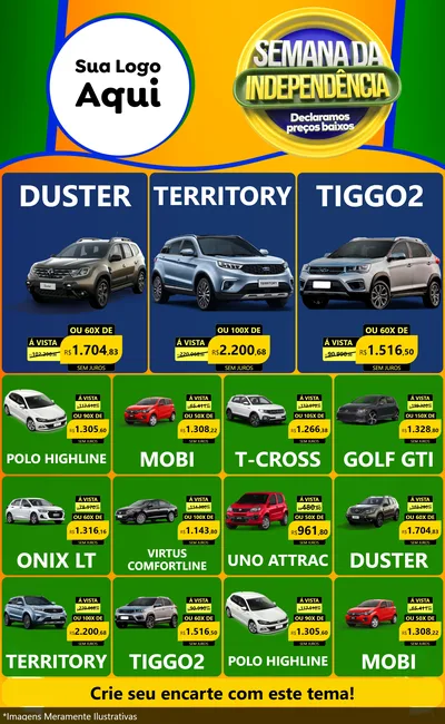 Modelo de Encarte para Encarte Grande com o tema Semana da Independência Declaramos Preços Baixos para Concessionaria de Carros