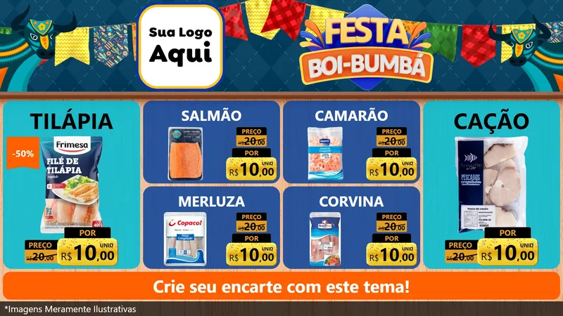 Modelo de TV para TV Horizontal com o tema Festa Boi Bumbá para Peixaria