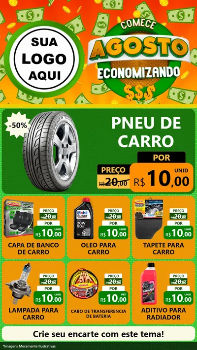 Modelo de Rede Social para Stories com o tema Comece Agosto Economizando para Auto peças