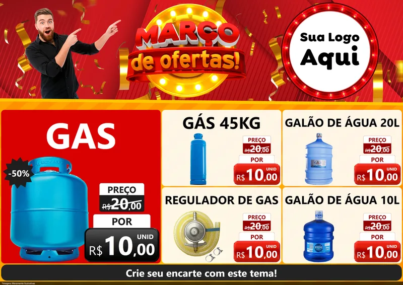 Modelo de Encarte para Encarte A4 Horizontal com o tema Março de Ofertas! para Água e gás