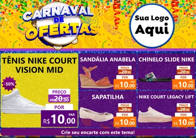 Modelo de Encarte para Encarte A4 Horizontal com o tema Carnaval de Ofertas para Calçados