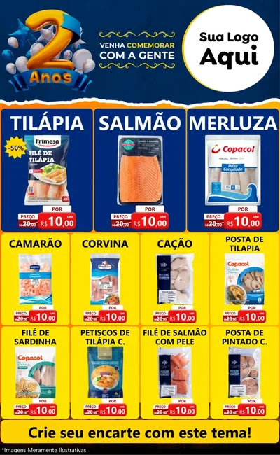 Modelo de Encarte para Encarte Grande com o tema Aniversário de 2 anos para Peixaria